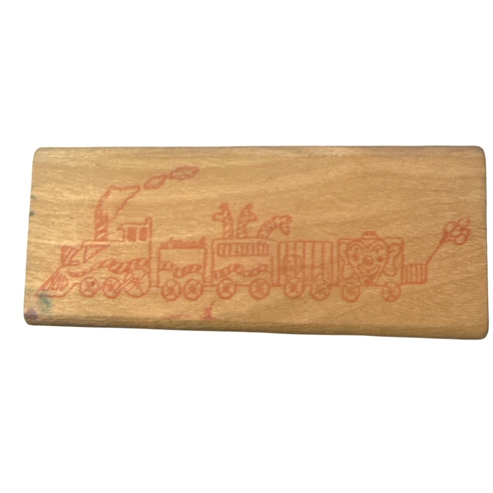 Locomotive Train Pulling Circus Animals Wood Mounted Rubber Stamp Vintage